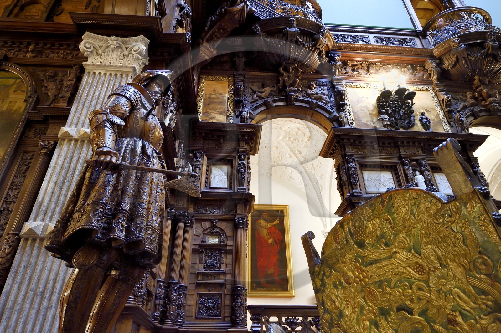 Roumanie, Valachie, Sinaia, château de Peles ancienne résidence royale édifiée de 1875 à 1883 pour le roi Carol Ier de Roumanie, le hall d'honneur