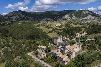 France, Drome, regional natural park of Baronnies provencales, Aulan, castle (12th century rebuilt 19th century) (aerial view)
