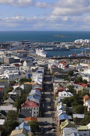 Iceland, Reykjavik, the Skolavordustigur street in the old town which leads to the port