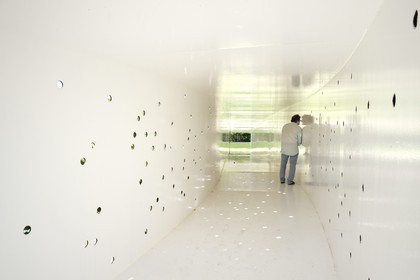 France, Var, Le Muy, Fondation Bernar Venet, inside the tube-bridge, work by Bernar Venet above the river Nartuby