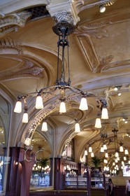 France, Meurthe-et-Moselle, Nancy, brasserie Excelsior (Brasserie Flo) built in 1910, Art Nouveau Ecole de Nancy style, the lights are from Louis Majorelle