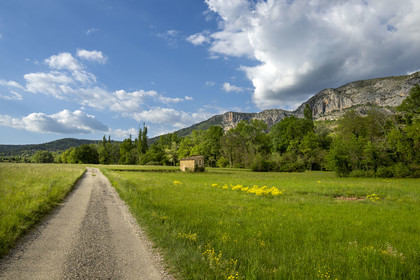France, Alpes de Haute Provence, Parc Naturel Régional du Verdon, country road to the village of Moustiers Sainte Marie, labelled Les Plus Beaux Villages de France (The Most Beautiful Villages of France)