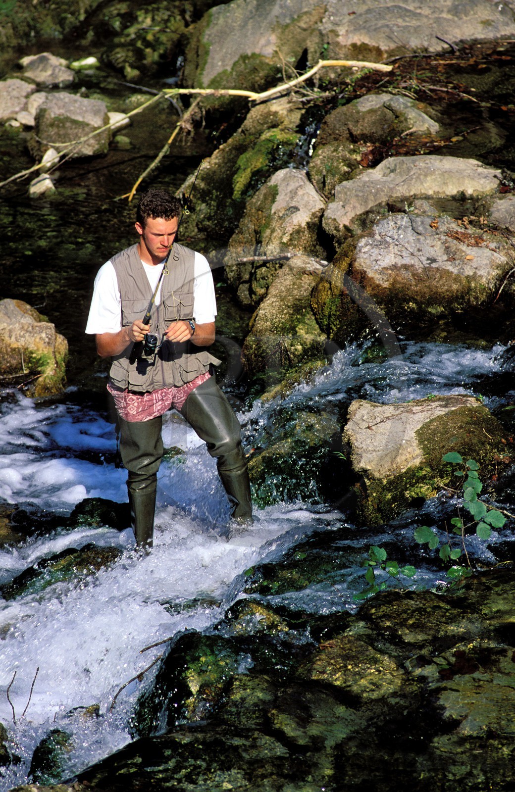France, Hautes Pyrenees, trout fishing next to Arrodets Bulan