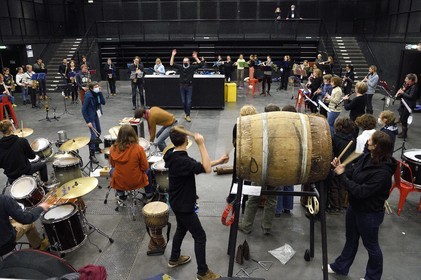 France, Meurthe-et-Moselle, Nancy, rehearsal of the Fanfare des Enfants du Boucher (Butcher's Children's Marching Band) for the great feast of Saint-Nicolas