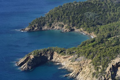 France, Var, Corniche des Maures, the wild coast at Le Rayol-Canadel-sur-Mer (aerial view)