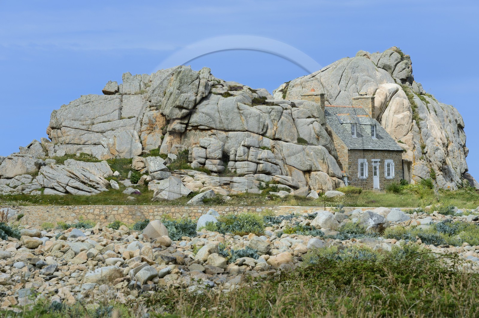 France, Cotes-d'Armor, Cote d'Ajoncs, Plougrescant, Pors Scaff cove, the little house of Castel Meur, any commercial representation of this house is forbidden
