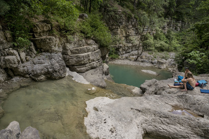 France, Drome, regional natural park of Baronnies provencales, the Aulan gorges alongside the Toulourenc river