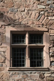 France, Bas Rhin, Orschwiller, Alsace Wine Road, Haut Koenigsbourg Castle, exterior facade of the Bastion, window