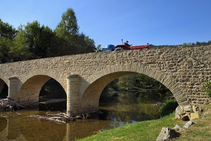 France, Haute Loire, Lavaudieu, labelled Les Plus Beaux Villages de France (The Most Beautiful Villages of France), old bridge over Senouire river