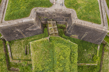 France, Moselle, Parc regional des Vosges du nord (Northern Vosges Regional Natural Park), Bitche, the citadel fortified by Vauban (aerial view)