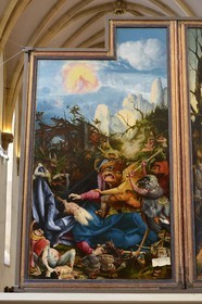 France, Haut Rhin, Colmar, Unterlinden Museum, Issenheim altarpiece credited to Grünewald, work showing the life of St Anthony by St Athanasius illustrating the assault of the demons and the cries of St Anthony