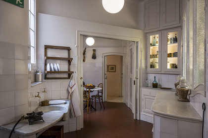 Spain, Catalonia, Barcelona, Eixample district, Passeig de Gracia, Pedrera or Casa Mila (1905-1910) by the Catalan modernist architect Antoni Gaudi, UNESCO World Heritage site, kitchen
