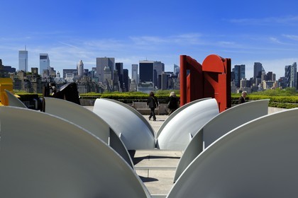 United States, New York, Manhattan, East Side, Midtown buildings and Central Park seen from the terrace of the Metropolitan Museum of Art (MET), Anthony Caro on the Roof