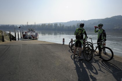 France, Seine-Maritime, the car ferry on the Seine at the village of La Bouille