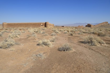 Iran, Province de Yazd, désert du Dasht-e Kavir, caravanserail et fort de Saqand