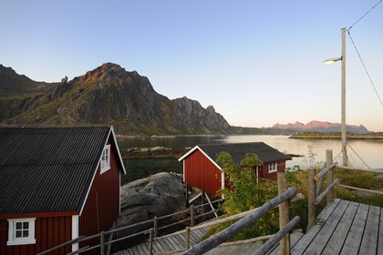 Norway, Nordland County, Lofoten Islands, Austvagoy Island, Svolvaer, rorbuer (fishermen's houses)