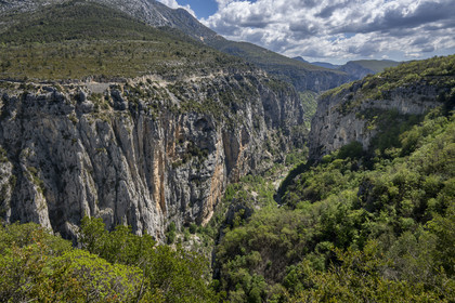 France, Var on the Left Bank and Alpes de Haute Provence on the Right Bank, Parc Naturel Regional du Verdon, the Verdon Gorge opening onto Lake St. Croix