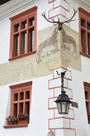 Roumanie, Transylvanie, Sighisoara, fait partie des sept villes fortifiées saxonnes de Transylvanie, classé Patrimoine Mondial de l'UNESCO, Casa cu Cerb (maison au Cerf du XVIIème siècle) demeure d'un noble dans le style de la Renaissance transylvaine