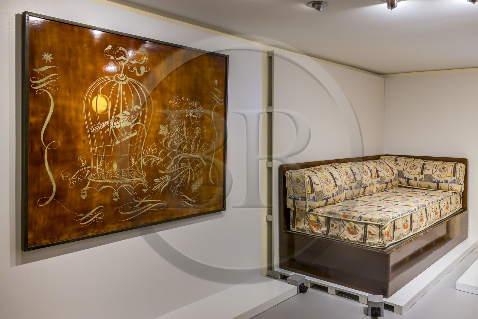 France, Loire-Atlantique (44), Saint-Nazaire, l'Escal'Atlantic dans l'ancienne base sous-marine allemande fait revivre le monde des transatlantiques, reconstitution partielle d'une cabine de première classe du Normandie (1935)