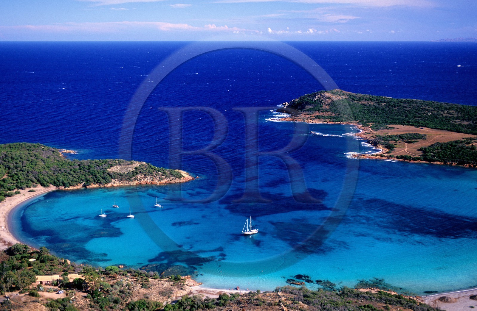 France, Corse du Sud, Rondinara bay, white sand beach (aerial view)