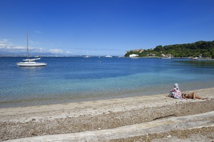 France, Alpes-Maritimes, Lerins Islands, Sainte-Marguerite island, the Bateguier beach and the Vauban fort