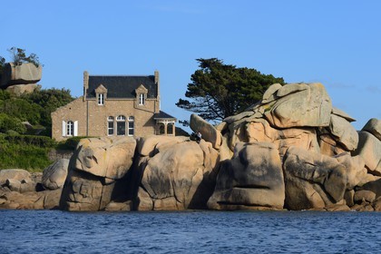 France, Cotes-d'Armor, Cote de Granit Rose (the Pink Granite coast), Perros Guirec, house of Ploumanach towards the Pointe de Squewel