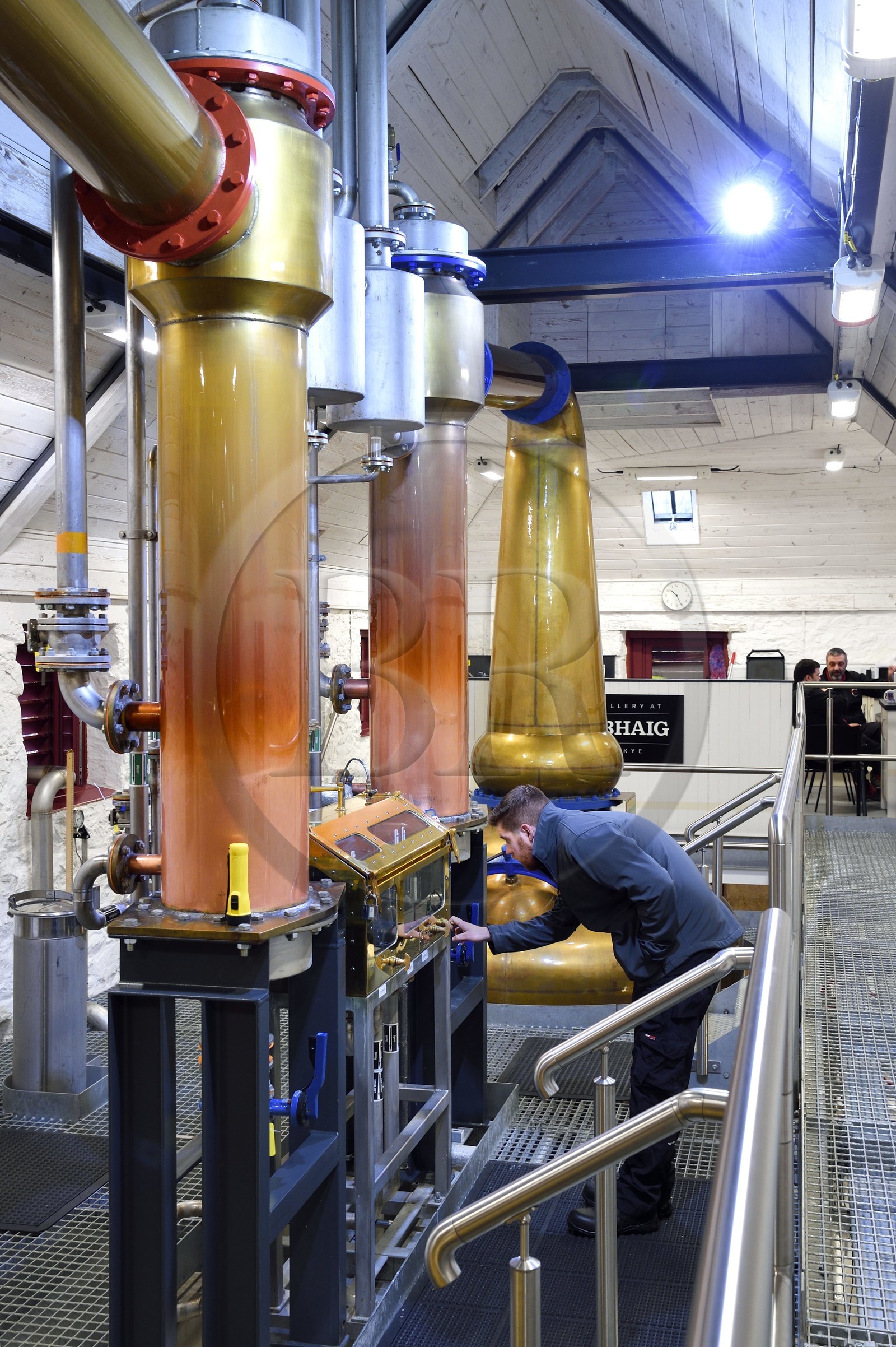 United Kingdom, Scotland, Highlands, Hebrides, Isle of Skye, Teangue, Torabhaig whisky Distillery, Wash distillation in Pot Stills copper alambics