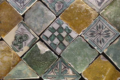 France, Vaucluse, Avignon, Palais des Papes (Palace of the Popes) listed as World heritage by UNESCO, glazed floor tiles, 14th century refractory dough ceramic