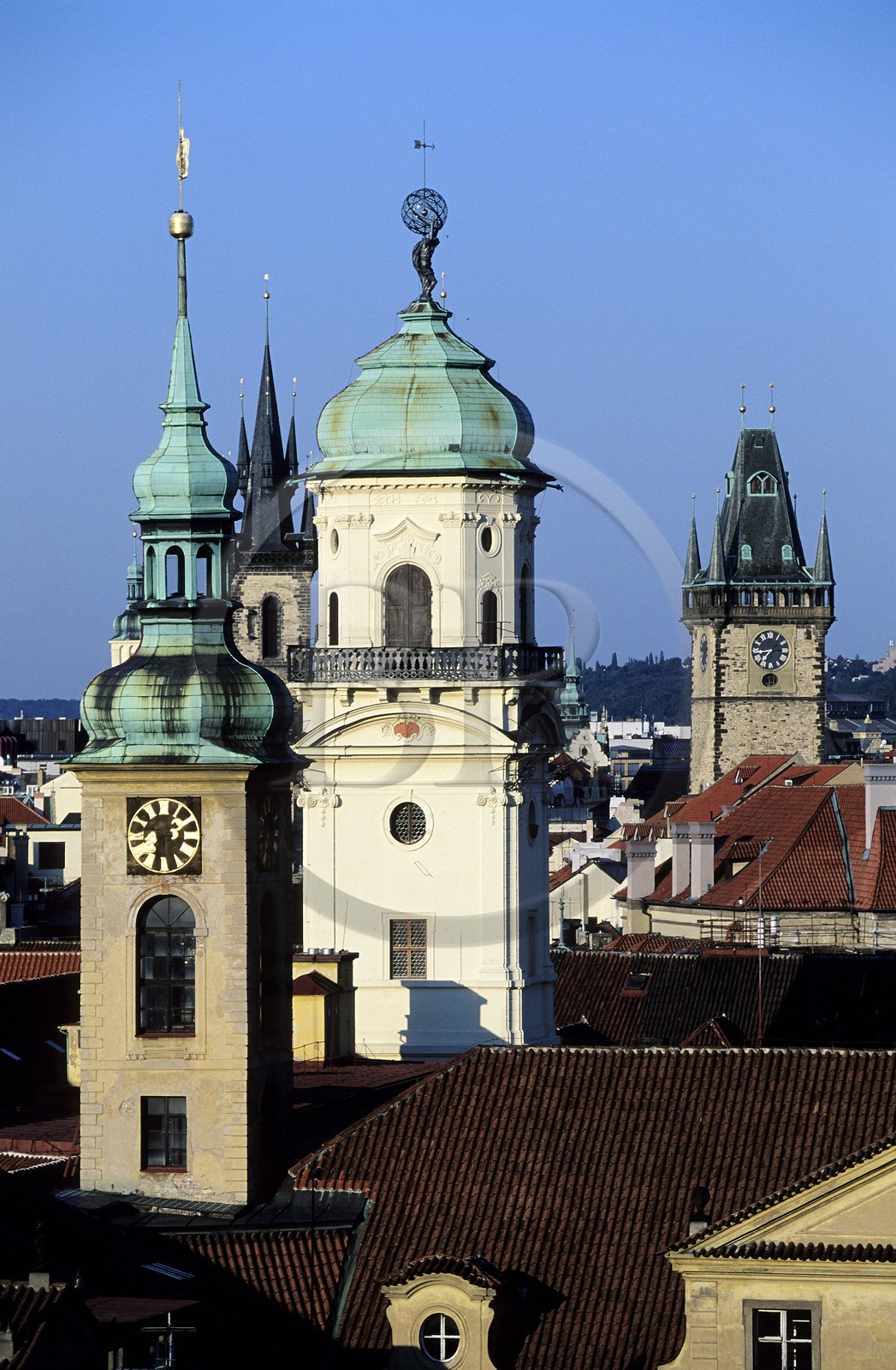 République Tchèque, Prague, Staré Mesto, Clementinum, Tour de l'observatoire surmontée d'une statue d'Atlas