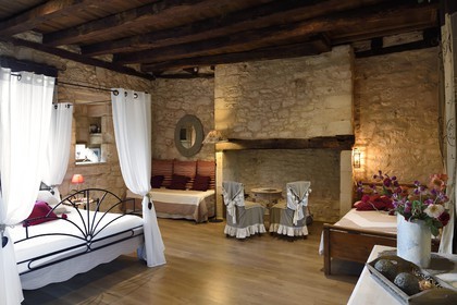 France, Dordogne, Perigord Noir, Vezere Valley, Valojoulx, B&B La Licorne, bedroom