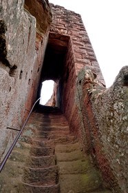 France, Bas Rhin, Northern Vosges Regional Natural Park, Niedersteinbach, Steinbach national forest, Wasigenstein Castle ruins, access stairs dug into the rock
