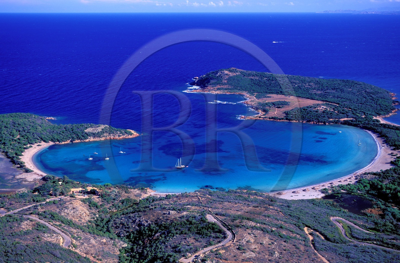 France, Corse du Sud, Rondinara bay, white sand beach (aerial view)