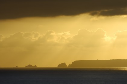 France, Manche, Cotentin, Cap de la Hague, Alderney island seen from the port of Goury