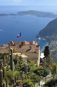 France, Alpes Maritimes (06), le village perché d'Eze et son Jardin Exotique classé Jardin Remarquable, Saint-Jean-Cap-Ferrat en arrière plan