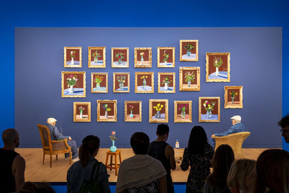 France, Paris (75), Bois de Boulogne, la fondation Louis Vuitton de l'architecte Frank Gehry, exposition David Hockney 25, 25th June 2022, Looking at the Flowers (Framed)