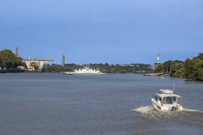 France, Loire Atlantique, Indre, ferry allowing the crossing of the Loire river between Basse Indre and Indret, the former Indret foundry occupied by the Propulsion Unit of Naval Group