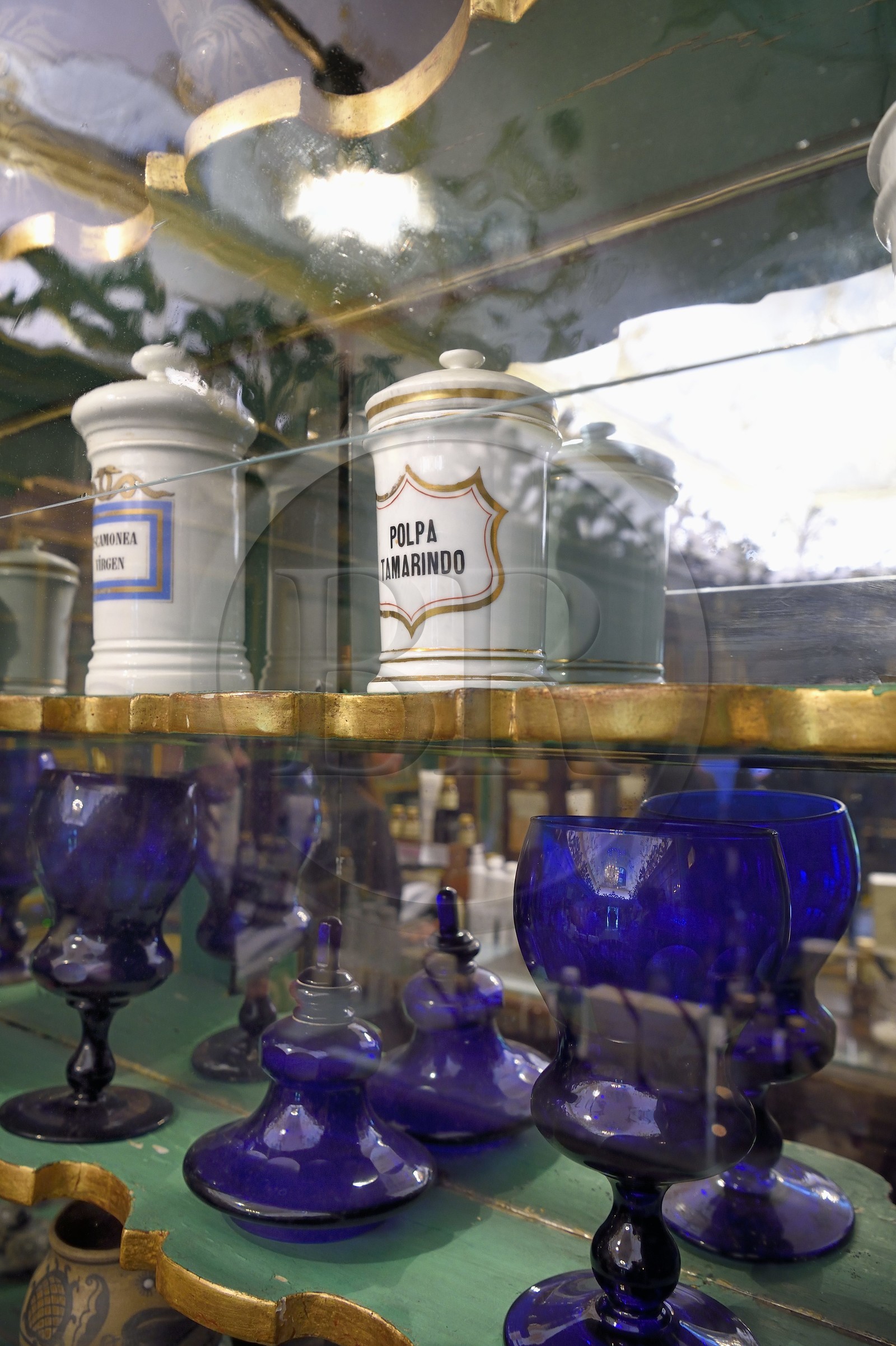 Italy, Tuscany, Florence, listed as World Heritage by UNESCO, Officina profumo, farmaceutica di Santa Maria Novella, former Italian apothecary pharmacy turned into perfume and body care distillery and shop, showcase in the old sales room