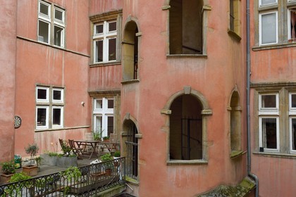 France, Rhône (69), Lyon, site historique classé Patrimoine Mondial de l'UNESCO, Vieux Lyon, Maison du Crible aussi appelée Tour Rose, 16 rue du Bœuf