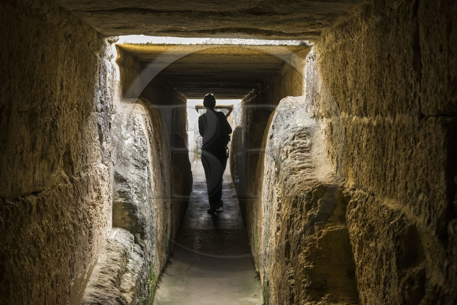 France, Gard, Pont du Gard classified World Heritage by UNESCO, Grand Site de France, Roman aqueduct over the Gardon River, calcareous concretions deposited over the years on the interior walls of the aqueduct conduit in the upper part of the bridge
