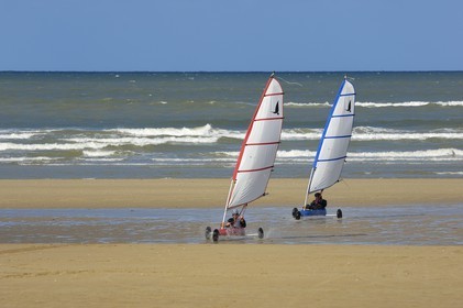France, Calvados, Cote de Nacre, Ouistreham, Riva Bella, sand yachts on the beach