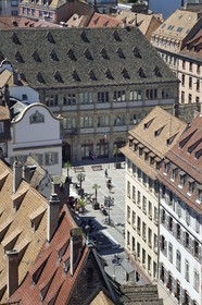 France, Bas Rhin, Strasbourg, old town listed as World Heritage by UNESCO, rue Mercière arriving on the place Gutenberg with the Chamber of Commerce and Industry (CCI) of Alsace