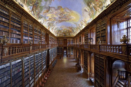 République Tchèque, Prague, centre historique classé Patrimoine Mondial de l'UNESCO, quartier de Strahov, bibliothèque du Monastère de Strahov, bibliothèque philosophique