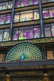 France, Paris, the La Samaritaine department store during the Christmas holidays, creations of Thoiry Lumières Sauvages in the windows of the facade