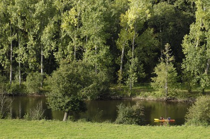 France, Calvados, Suisse normande (Norman Switzerland), Clecy, kayaks on the river Orne