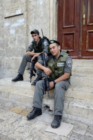 Israel, Jerusalem, holy city, the old town listed as World Heritage by UNESCO, military patrol in the muslim quarter