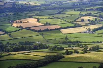 United Kingdom, England, Wales, fields in the Mynydd-y-garreg or Mynyddygarreg region in Carmarthenshire (aerial view)