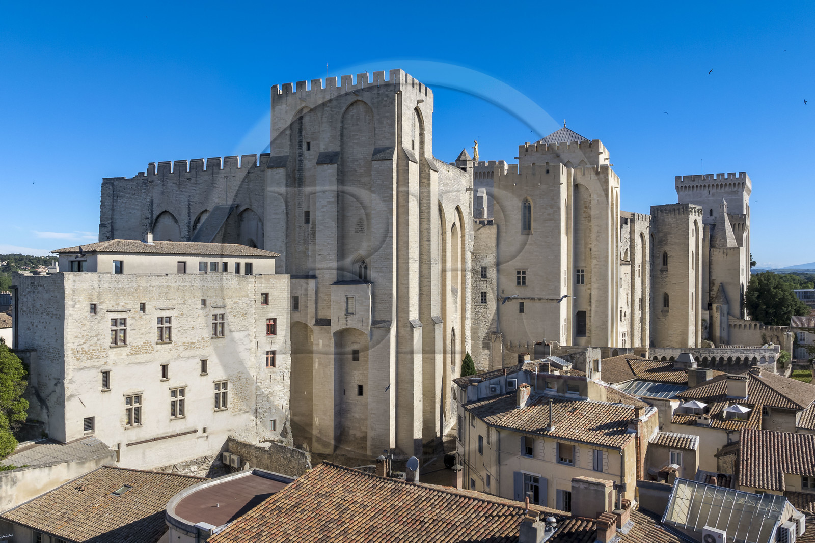 France, Vaucluse (84), Avignon, Palais des Papes classé Patrimoine mondial de l'UNESCO, la facade Est (vue aérienne)