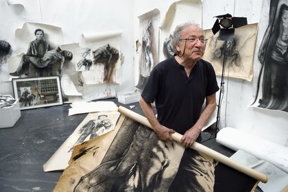 France, Ivry sur Seine, the artist Ernest Pignon-Ernest in his studio