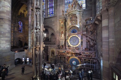 France, Bas Rhin, Strasbourg, old town listed as World Heritage by UNESCO, Notre Dame Cathedral, south transept, the pillar of Angels built around 1230 and the astronomical clock