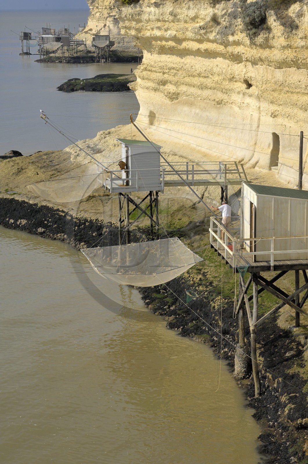 France, Charente-Maritime (17), Meschers-sur-Gironde, carrelets des grottes du Regulus